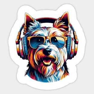 Skye Terrier Smiling DJ with Headphones and Sunglasses Sticker